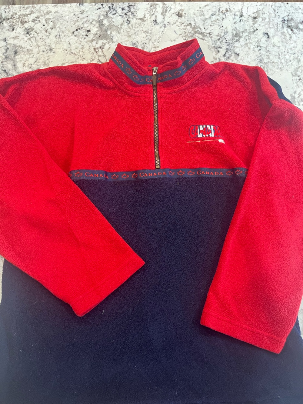 Canada Half-Zip Fleece Sweater in Red and Navy